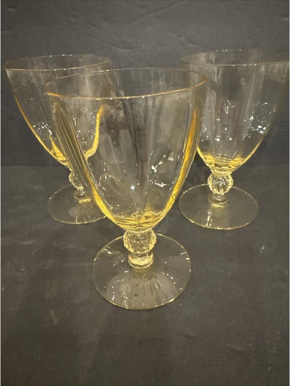 Cambridge Aurora (3) Mandarin Gold Yellow Wine Cordial Glasses 4 1/8” H X 2 5/8”
